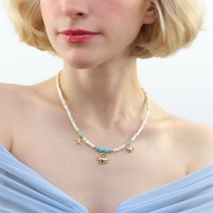 Colier "Seaside" din sidef, turcoaz si elemente placate cu aur 18k