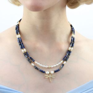 Set doua coliere "Lullaby" din sodalit, perle naturale si rhinestone