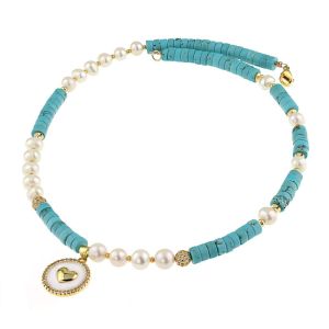 Colier "Sea Love" din turcoaz, perle naturale si rhinestone