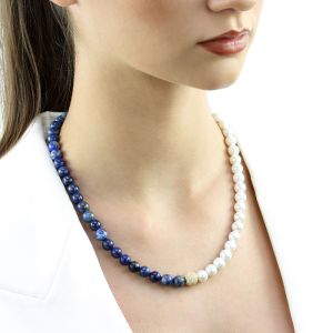 Colier "Celestial Elegance" din perle de Mallorca si lapis lazuli