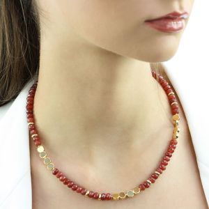 Colier "Golden Rust" din jad si elemente placate cu aur 18k