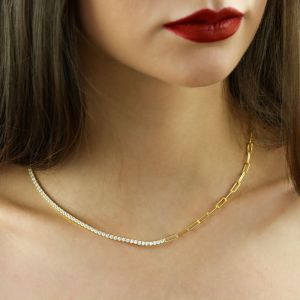 Colier "Golden Era" din argint placat cu aur 18k si cristale