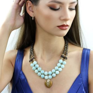 Set doua coliere "Cold Blush" din topaz, cuart si jad
