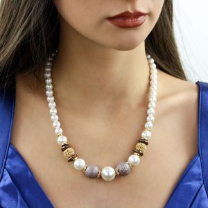 Colier "Mocaccino" din perle de Mallorca si perle naturale