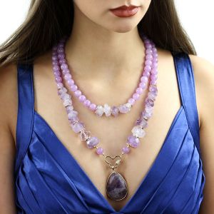 Set doua coliere "Lavender Blush" din cuart si ametist