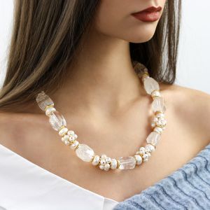 Colier "Snow White" din perle naturale si cuart