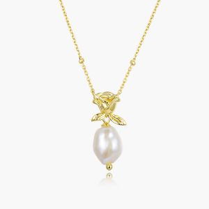 Colier "Golden rose" din argint si perla