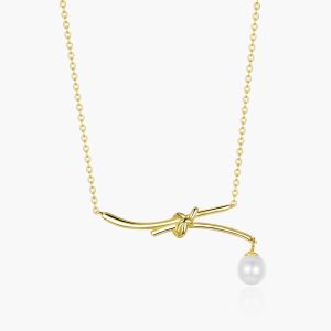 Colier "Golden knot" din argint si perla