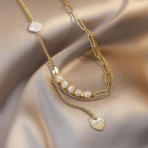Colier "Love" placat cu aur si perle naturale
