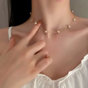 Colier delicat placat cu aur si perle naturale