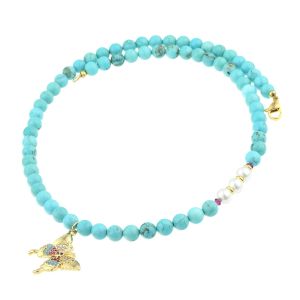 Colier "Butterfly Whispers" din turcoaz si perle