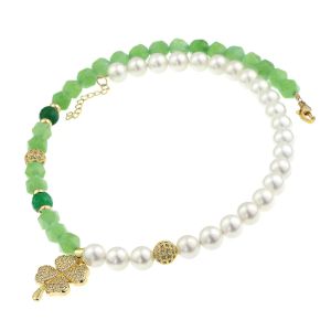 Colier "Aether green" din peridot si perle