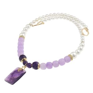 Colier "Purple velvet" din  jad, ametist si perle