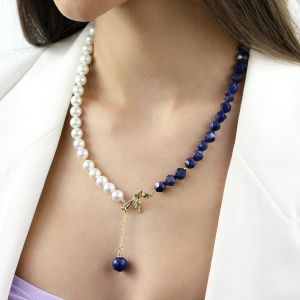 Colier "Pure Soul" din perle si lapis lazuli