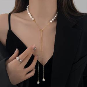 Colier "Odette" din alama si perle