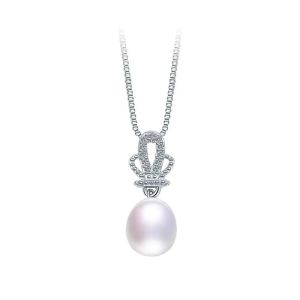 Colier "Crown" din argint, cristale si perla