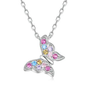 Colier "Vibrant Butterfly" din argint si cristale