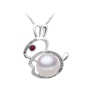 Colier "White Rabbit" din argint, cristale si perla