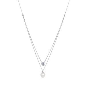Colier "Pearl Shine" din argint, Moissanite si perla de Mallorca