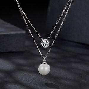 Colier "Pearl Shine" din argint, Moissanite si perla de Mallorca
