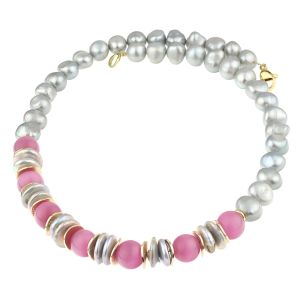 Colier "Pink Catwalk" din perle naturale si ochi de pisica