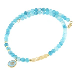 Colier "Blue Seashell" din jad curcubeu si sidef