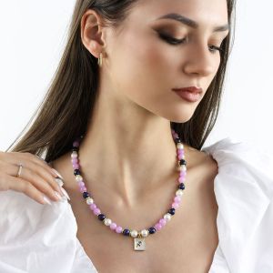 Colier "Sagetator" din cuart, lapis lazuli si perle de Mallorca