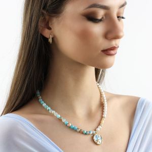 Colier "Oceanside" din jad si perle de Mallorca