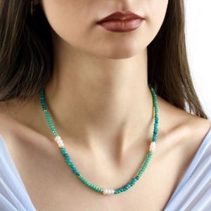 Colier "Blue Marina" din jad si perle naturale