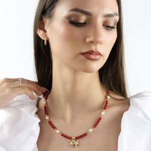 Colier "Starshell" din coral, cristale si perle de Mallorca