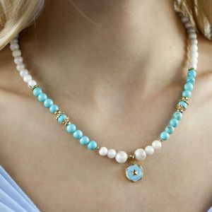 Colier "Ocean Bliss" din turcoaz si jad