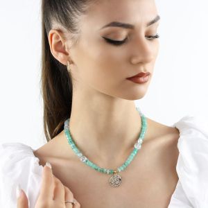 Colier "Aqua Treasure" din acvamarin si cuart