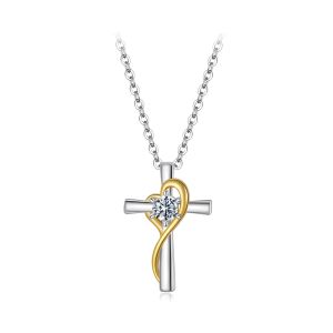 Colier "Cross&Heart" din argint si Moissanite