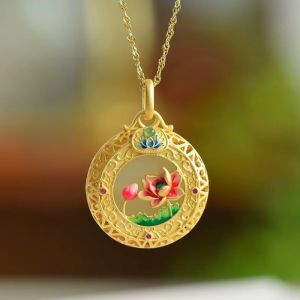 Colier "Lotus Chest" placat cu aur