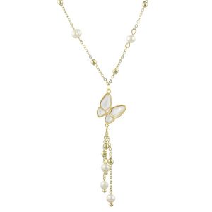 Colier "Pearl Butterfly" din perle si alama placata cu aur