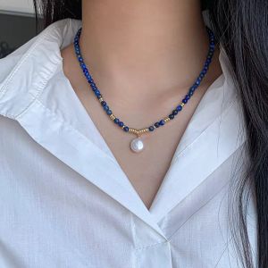 Colier "Cambia" din lapis lazuli si perla