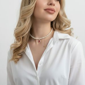 Colier "Hermana Roja" din perle naturale albe