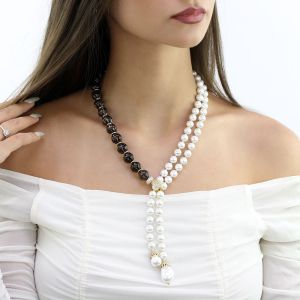 Colier "Glam Galore" din perle de Mallorca si cuart