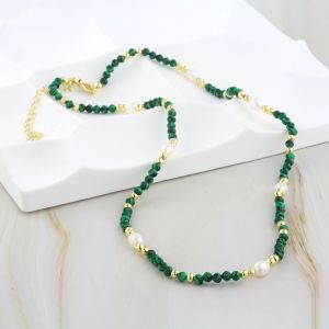 Colier "Malavera" din malachit si perle naturale