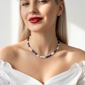 Colier "Lunavelle" din perle naturale si lapis lazuli