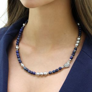 Colier "Glitter Love" din lapis lazuli si perle de Mallorca