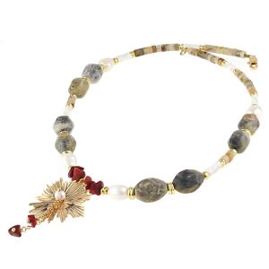 Colier "Sunlit" din agat crazy si sidef