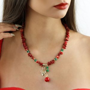 Colier "Red Aurora" din coral si agat