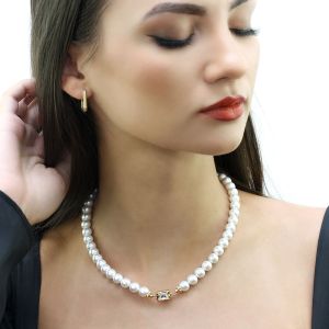 Colier "Crystal White" din perle de Mallorca