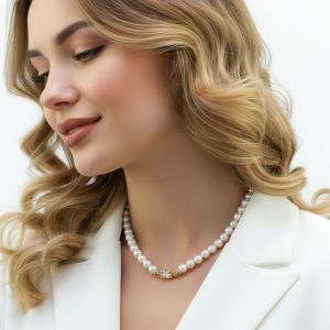 Colier "Crystal White" din perle de Mallorca