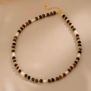 Colier "Vivera" din ochi de tigru si perle