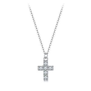 Colier "Cross" din argint si Moissanite