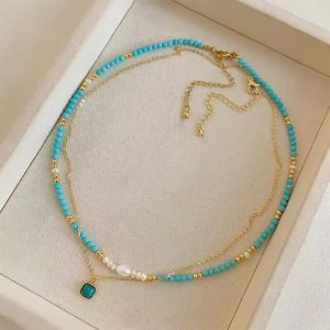 Set doua coliere "Bluesy'' din turcoaz si perle