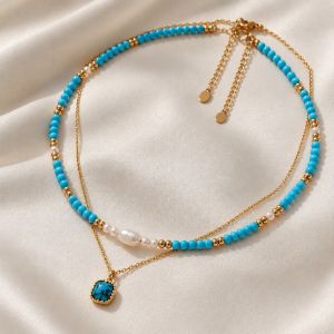 Set doua coliere "Bluesy'' din turcoaz si perle