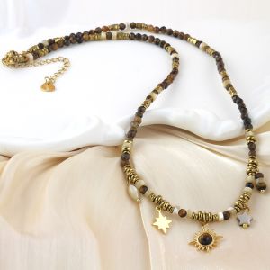 Colier ''Cherry Brandy'' din ochi de tigru si sidef